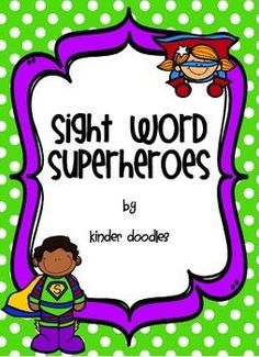 sight word superheros by kinder doodles with green and white polka dot background