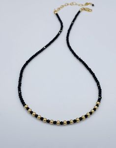 Dainty Black Spinel Choker Black Spinel Necklace 14k GF FabulousBlendsofGems.com Free Shipping! HTTPS://FabulousBlendsofGems.com #jewelry #designerjewelry #titanmarket2020 #handmade Adjustable Black Necklace With Gold Beads, Minimalist Gold Beaded Necklace With Black Beads, Minimalist Gold Necklace With Black Beads, Minimalist Black Jewelry With Gold Beads, Dainty Gold Necklace With Black Beads, Black Spinel Jewelry, Black Spinel Necklace, Spinel Necklace, Elegant Choker