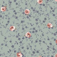 a floral pattern with pink roses on a green background, suitable for wallpaper or fabric