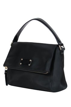 Get the ultimate trendy bag with this sleek downtown classic from Kate Spade! Made with a durable nylon, this spacious shoulder bag will match all your favorite casual or dressed up outfits. Perfect for pairing with track pants and an oversized blazer or a sassy slip dress! Smooth nylon Patent leather handle and bottom Flap closure with magnetic button Three interior pockets Zippered compartment in flap Width 25" Height 8" Depth 3" Handle drop 8" Dressed Up Outfits, Flap Shoulder Bag, Dress Up Outfits, Kate Spade Purse, Oversized Blazer, Black Nylon, Black Nylons, Leather Handle, Track Pants