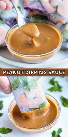 dipping sauce in a bowl with shrimp and cilantro