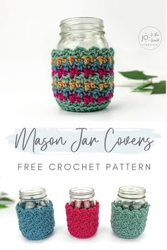 mason jar covers crochet pattern with text that says mason jar covers free crochet pattern