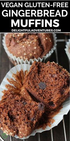 vegan gluten - free gingerbread muffins on a cooling rack