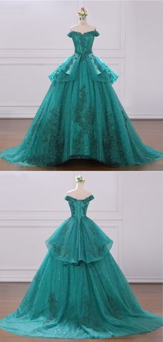 Teal Ball Gown, Fae Wedding, Cinderella Musical, Prom Dresses Off The Shoulder, Dream Gown, Green Tulle, Lace Ball Gowns, Lace Prom Dress, Dream Dresses