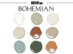 the different shades of paint in each color are shown with text that reads sherylin - williams boho home