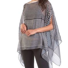 New Black And White Poncho Tie Up On The Sides Or Wear It Down Nwt Casual Black Summer Poncho, Chic Beach Cover-up Poncho, Black Poncho For Vacation, Chic One Size Beach Cover-up Top, Chic Black Beach Cover-up Top, Casual Black Top For Beach Cover-up, Chiffon Crop Top, White Poncho, Girls Vacation