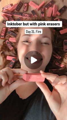 a woman with pink erasers on her head and the caption reads, i'm okber but with pink erasers day 31 fire