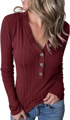 NEW W/TAG $50 WOMEN'S SIZE L LARGE COLOR: BURGUNDY A NICE SOFT STRETCH - THIN-MED WEIGHT SWEATER MATERIAL NOT TOO HEAVY MEROKEETY Women's Long Sleeve V Neck Ribbed Button Knit Sweater Solid Color BUTTON SWEATER 82% Polyester, 18% Nylon Imported Button closure Machine Wash Size Guide:L=US 12-14, Soft and Stretchy fabric, Unique Design: Sexy v neck, Slim-fit silhouette, Half button down front, Plain basic COLOR This top features a ribbed material, v neckline, and button accents. The material is st Bodysuit Lingerie, Lightweight Tops, Layered Look, Kolkata, Long Sweaters, Short Dress, Lingerie Set, Vneck Sweater, Long Sleeve Sweater