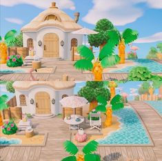 Beachy House, Palm Spring, Tropical Animals, Animal Crossing Pocket Camp, New Animal Crossing, Tropical House