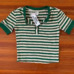 Never Worn In Perfect Condition Urban Outfitters Green Cotton Tops, Casual Green Top From Urban Outfitters, Urban Outfitters Green Crew Neck Top, Green Crew Neck Top From Urban Outfitters, Trendy Green Top From Urban Outfitters, Casual Striped Top From Urban Outfitters, Urban Outfitters Striped Summer Tops, Urban Outfitters Striped Tops For Summer, Green Cream