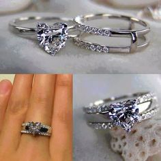 three different views of an engagement ring