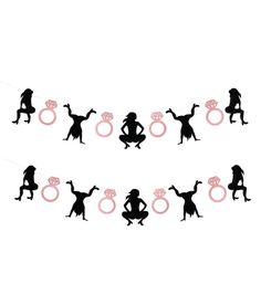 silhouettes of people holding pink rings on a string