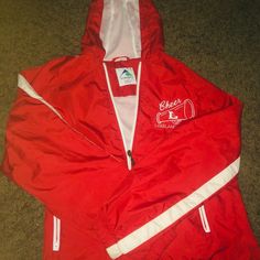 Brand New Cheer Windbreaker! Red Sportswear For Sports Season, Red Sportswear Outerwear For Sports Season, Casual University Red Sports Outerwear, Red Casual Windbreaker For College, Casual Red Windbreaker For College, Casual Red Track Jacket For College, Casual Red Track Jacket For Sports Season, Puffer, Red And White