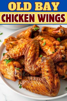 an old bay chicken wings recipe on a white plate