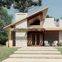 a house with steps leading up to the front door