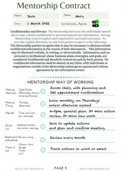 a flyer with the words mentorship contact on it