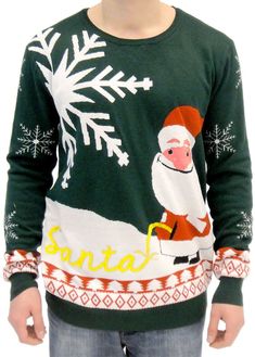 Ugly Christmas Sweater Happy Santa Peeing Santa in Snow-tvso Funny Christmas Outfits, Funny Xmas Sweaters, Ugly Sweater Ideas, Clever Sayings, Xmas Sweaters, Popular Costumes, Sweater Designs, Ugly Holiday Sweater, Ugly Xmas Sweater