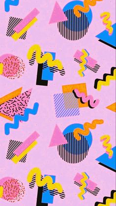 a pink background with abstract shapes and lines