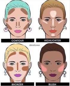 How to apply makeup use king contour highlighter bronzer and blush Contour Bronzer, How To Apply Bronzer, Contour And Highlight, Makeup Order, Contour Highlight, Highlighter And Bronzer, Makeup Face Charts