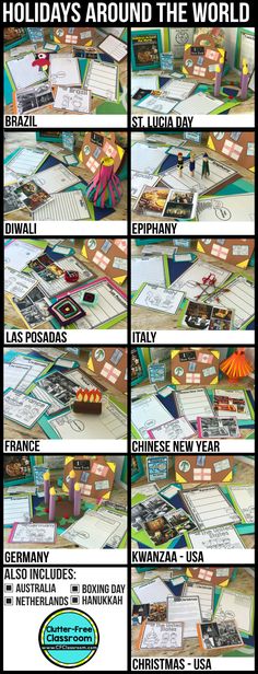 a bunch of different types of papers on top of each other with the words holidays around the world