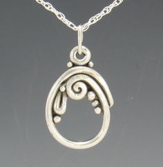 "P852- Sterling Silver Handmade One of a Kind Letter \"O\" Pendant. Unique design with Scrolls or Swirls which gives it a Victorian or Egyptian feel. It has a Sterling Silver 18 \" 1.4 mm Rope chain with Spring Ring Closure. Could also be used on a Charm bracelet. Sweet One of a Kind Pendant made by me from start to finish. Would make a great Gift for Her. Or splurge and buy it for yourself! Pendant measures: 21 mm L x 14mm W. It is made using the Lost wax method of casting, where I made the des Denim And Diamonds, Artisan Rings, Casual Jewelry, Casting Jewelry, Letter O, Original Jewelry, Lost Wax, Silver Pendants, Jewelry Inspo