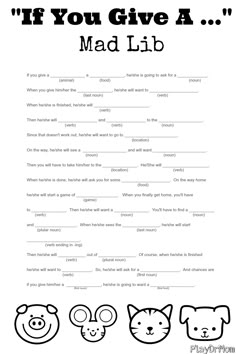 the mad lib worksheet for kids