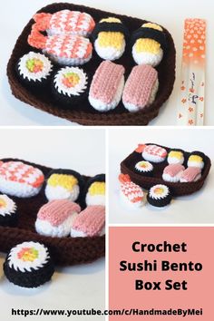 the crochet sushi bento box set is ready to be sewn