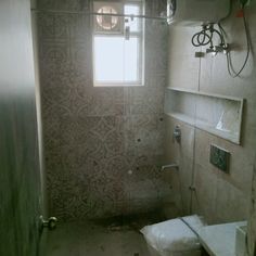 a bathroom with a toilet and shower in it