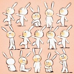 an image of some cartoon rabbits doing different things