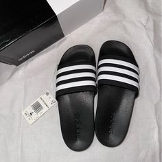 - Size 4 (Fits A Women's 6) - Black And White Stripes - Brand New - Let Me Know If You Have Any Questions :) Striped Slippers, Adidas Slides, Cute Galaxy Wallpaper, Girls Hairstyles Braids, Hairstyles Braids, Black And White Stripes, Black Adidas, Galaxy Wallpaper, Adidas Shoes