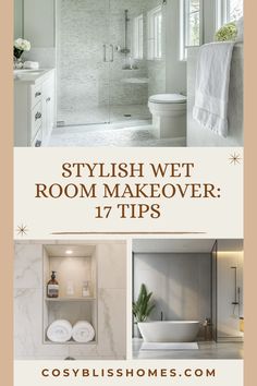 Explore 3 images showcasing stylish bathroom transformations with innovative tips. Features include built-in niches, seamless flooring, and a beautiful minimalist design that will elevate any wet room.