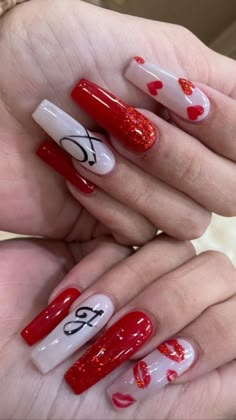 Nails Valentine, Nails Valentines, Valentine Nails, Acrylic Coffin