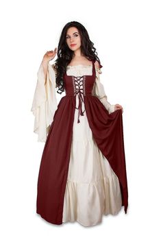 Renaissance Medieval Irish Costume Over Dress & Cream Chemise Set – ReminisceShoppe Irish Costume, Irish Costumes, Irish Dress, Medieval Clothes, Fest Outfits, Over Dress, 사진 촬영 포즈, Medieval Costume, Queen Dress