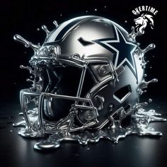 a football helmet with water splashing around it