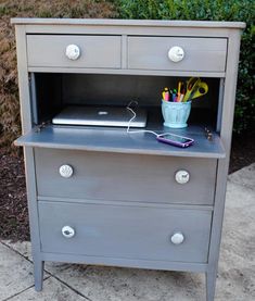 an old dresser turned into a computer desk