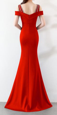 Hot Red Sexy Cold Shoulder Long Evening Dress (Stunning) Solid Floor-length Evening Dress For Party, Red Stretch Backless Maxi Dress, Solid Color Floor-length Evening Dress For Parties, Solid Full-length Maxi Dress For Party, Solid Color Maxi Length Evening Dress For Prom, Sweep Train Dress For Party, Solid Color Floor-length Evening Gown, Elegant Red Backless Maxi Dress, Elegant Red Stretch Evening Dress