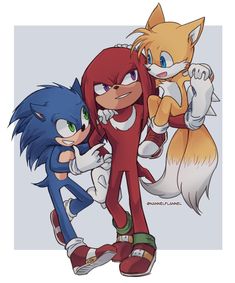 two sonic and tails are standing next to each other