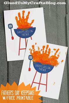 father's day card made with handprints and orange paint on the grill