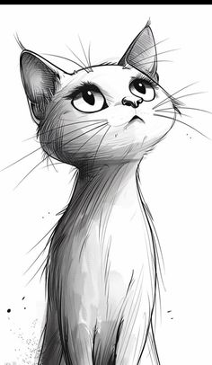 a black and white drawing of a cat