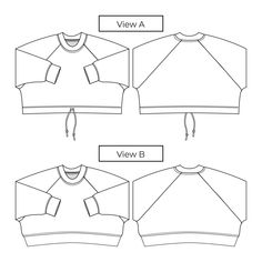 the front and back views of an adult's sweater, with measurements for each piece