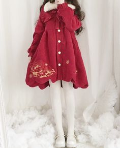 ファーカラー付きフリルラペルスノーラビットコート - Belchic White Kawaii Outerwear For Winter, Kawaii Winter Coat, Red Long Sleeve Fur Coat For Winter, Snow Rabbit, Winter Harajuku Ruffled Dress, Coat With Fur Collar, Harajuku Dress With Ruffles And Doll Collar, Long-sleeved Faux Fur Coat With Fur Trim, Coat With Fur