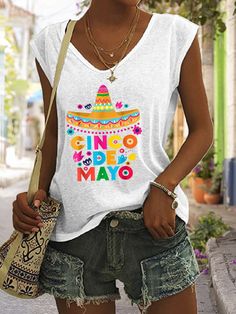 Product Name: Women's Cinco de Mayo Print Sleeveless T-Shirt Item NO.: 2023040362SBE Weight: 0.25 kg = 0.5512 lb = 8.8185 oz Category: Clothing> Women> T-Shirts Tag: New In, Cinco de Mayo Creation Time: 2023-04-05 Description Material: Polyester Pattern Type: Print Sleeve Type: Sleeveless Style: Casual/Sport Neckline: Round neck Silhouette: Type X Theme: Spring/Summer/Autumn Elasticity: Micro elasticity Occasion: Daily/festival *The item does not include any accessories in the picture, unless st Sleeveless Multicolor Graphic Print T-shirt, Multicolor Sleeveless Graphic Print T-shirt, Summer White Vest With Letter Print, White Summer Vest With Letter Print, Multicolor Sleeveless T-shirt, White Tank T-shirt With Letter Print, Multicolor Sleeveless T-shirt For Summer, White Sleeveless T-shirt With Letter Print, White Graphic Print Tops For Cinco De Mayo