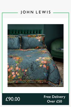 an advertisement for john lewis's bed linens with the image of flowers on it