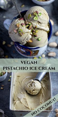 two scoops of vegan pistachio ice cream