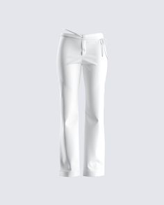 The perfect white pants do exist… 👏 Made from cotton poplin fabric, featuring an attached wrap belt with ties, a slight flare leg, and a mid-rise fit for a casual, yet chic look 🤍 Chloe Descendants, White Leather Pants, Collage 3d, Coquette Clothes, White Flare Pants, Black Off Shoulder Top, White Flares, Cotton Poplin Fabric, Black Off Shoulder