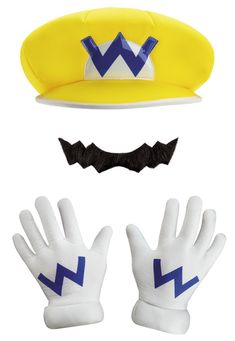 a hat, gloves and headgear are arranged in the shape of a baseball cap