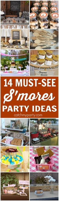 14 Must-See S'mores Party Ideas Smores Party Ideas, Party Themes For Women, Smores Bites, Party Ideas Kids, S Mores Bars, Neighborhood Party, Birthday Party Images