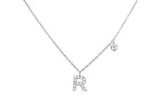 Necklace Initial Letter R White Gold with Diamond - Diamond Tales Fine Jewelry R Letter Necklace, Necklace Initial Letter, R Necklace, Letter Necklace Initials, Initial Necklace Silver, Diamond Initial Necklace, White Gold Necklace, Necklace Initial, Jewelry Accessories Ideas