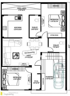 the floor plan for a two bedroom house with an attached garage and living room area