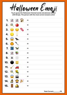 halloween emoji worksheet with an orange border and the words in it